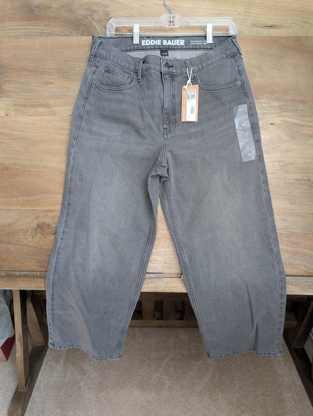 Eddie Bauer Jeans Womens 14 Gray Crop Authentic Voyager High Rise Straight NWT